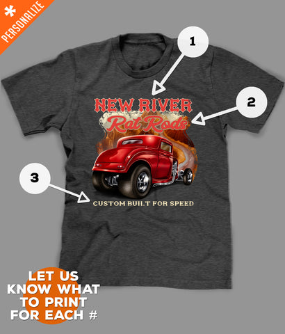 Personalized Hot Rod Shirt printing options