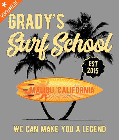 Custom Surf School T-shirt design closeup