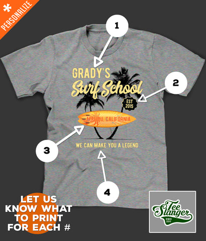 Custom Surf School T-shirt printing options