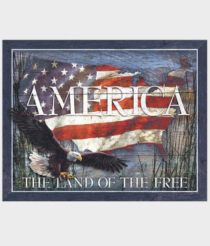 American flag land of the free tin sign