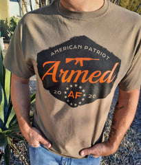 American patriot t-shirt on model armed af