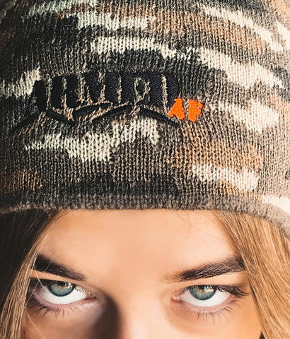 camo armed af beanie on model