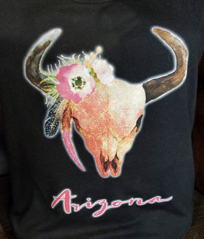 Women's Arizona bull skull shirt closeup