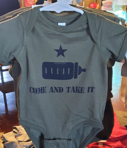 Come and Take it baby shirt onesie in gift shop