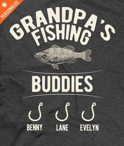 Grandpas Fishing Buddies custom t-shirt design closeup
