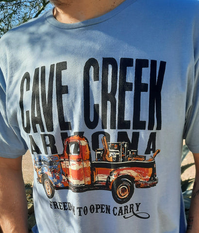 Cave Creek Arizona 2nd amendment t-shirt on model