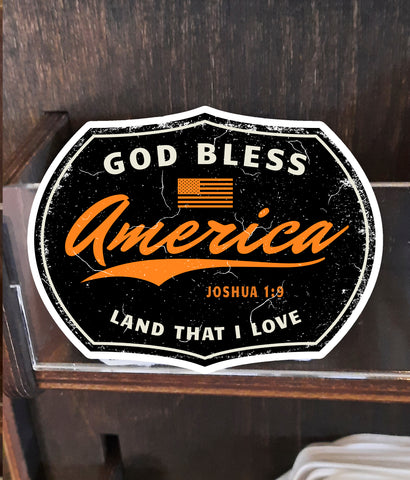 God Bless America sticker in gift shop