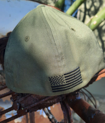 American flag on back of Armed AF fitted hat