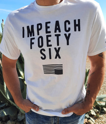 Impeach foety six tshirt on model