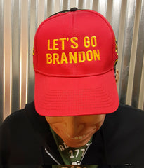 closeup of lets go brandon nascar hat