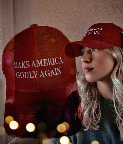 Make America Godly Again hat on model