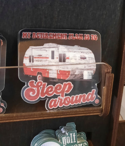 Funny camping sticker sleep around