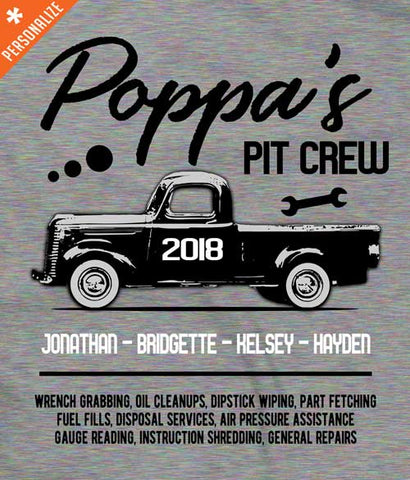 Grandpas Pit Crew tee shirt design closeup