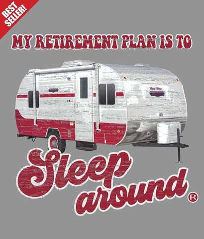 Camping tee shirt design closeup - retirement plan