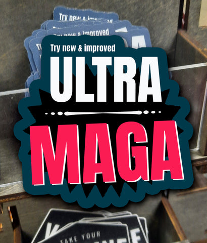 Ultra Maga sticker on display in store