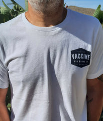 Chest print on anti vaccine patriot shirt