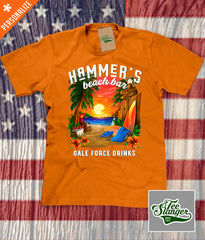 Custom Island Beach Bar Shirt in sunset orange