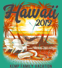 Hawaiian Vacation shirt design closeup in green