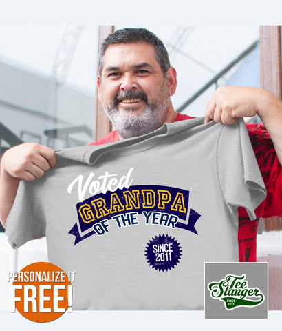PERSONALIZED GRANDPA OF THE YEAR T-SHIRT ON MODEL