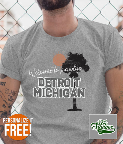PERSONALIZED WELCOME TO PARADISE T-SHIRT ON MODEL