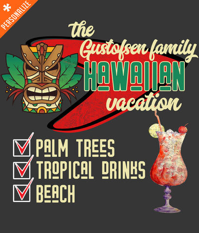 Personalized Hawaiian Family Vacation T-shirt design closeup