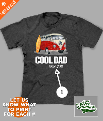 Cool Dad Personalized Surfer T-shirt printing options