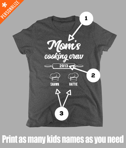 Mom's Cooking Buddies Personalized T-shirt customization options