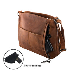 Conceal carry pocket on leather gun purse
