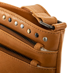 closeup of leather gun bag detail