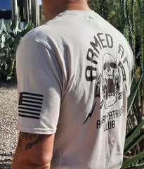 Side view of Patriot t-shirt on model