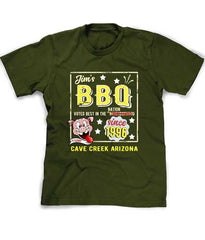 BBQ tee shirt in dark olive - personalized