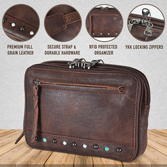 detail card for leather conceal carry fanny pack