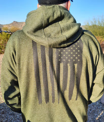 American Flag on back of patriotic hoodie